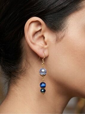 Artisan Color Enhanced Tigers Eye & Blue Crystal Double Hand Wrapped Earrings